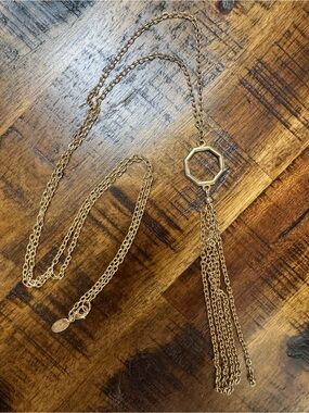 Heather Belle Gold Hexagon Tassel Necklace - Women Jewelry